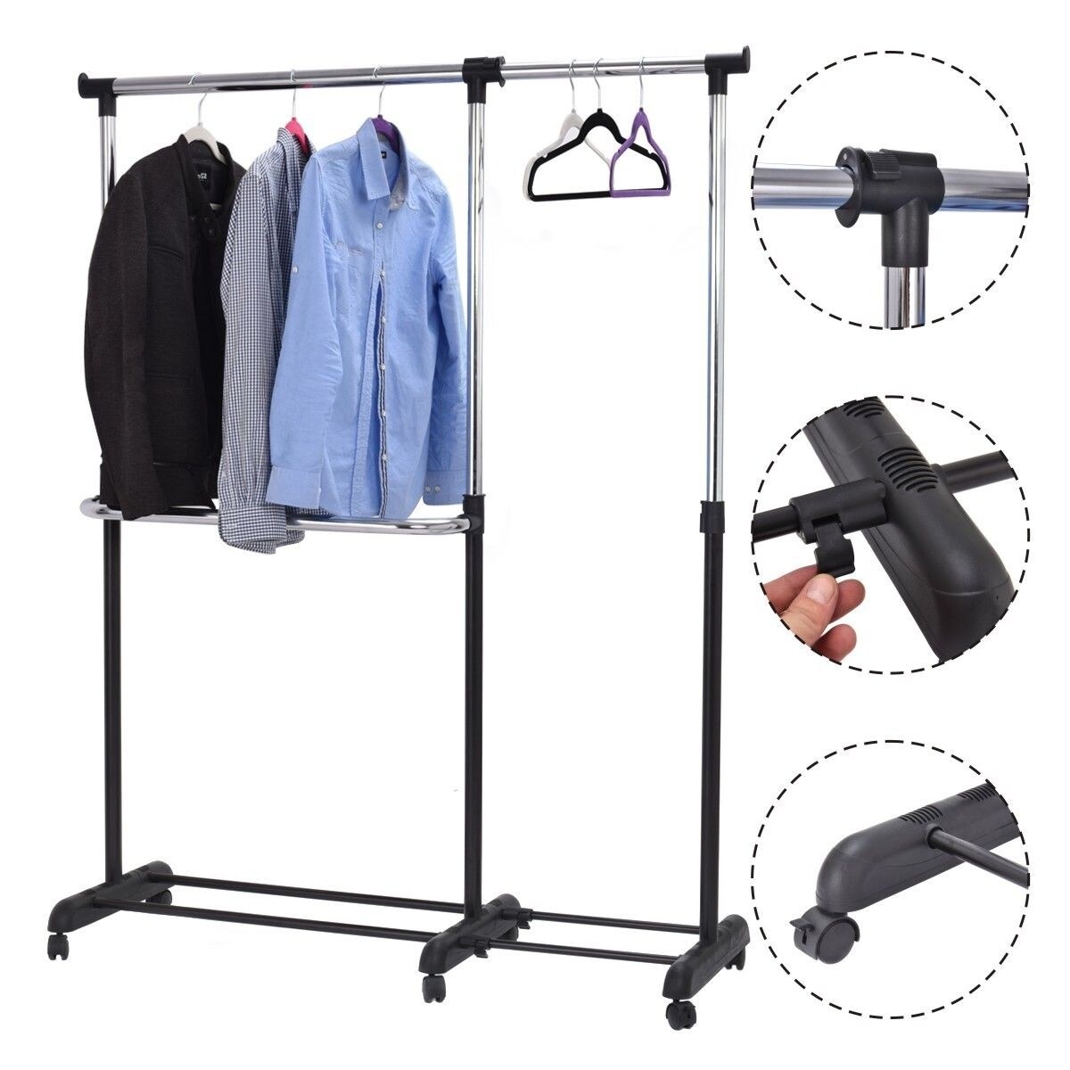 Shop Costway Adjustable Heavy Duty Garment Rack Rolling Clothes