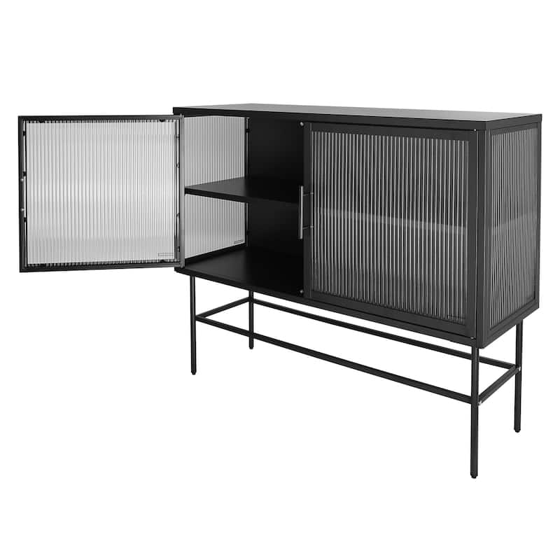 Console Table With 2 Fluted Glass Doors