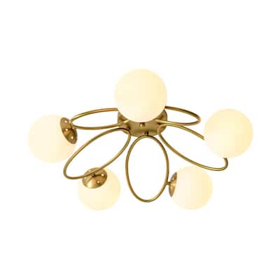 Modern 5-Light Opal Glass Ring Metal Semi Flush Mount Ceiling Light