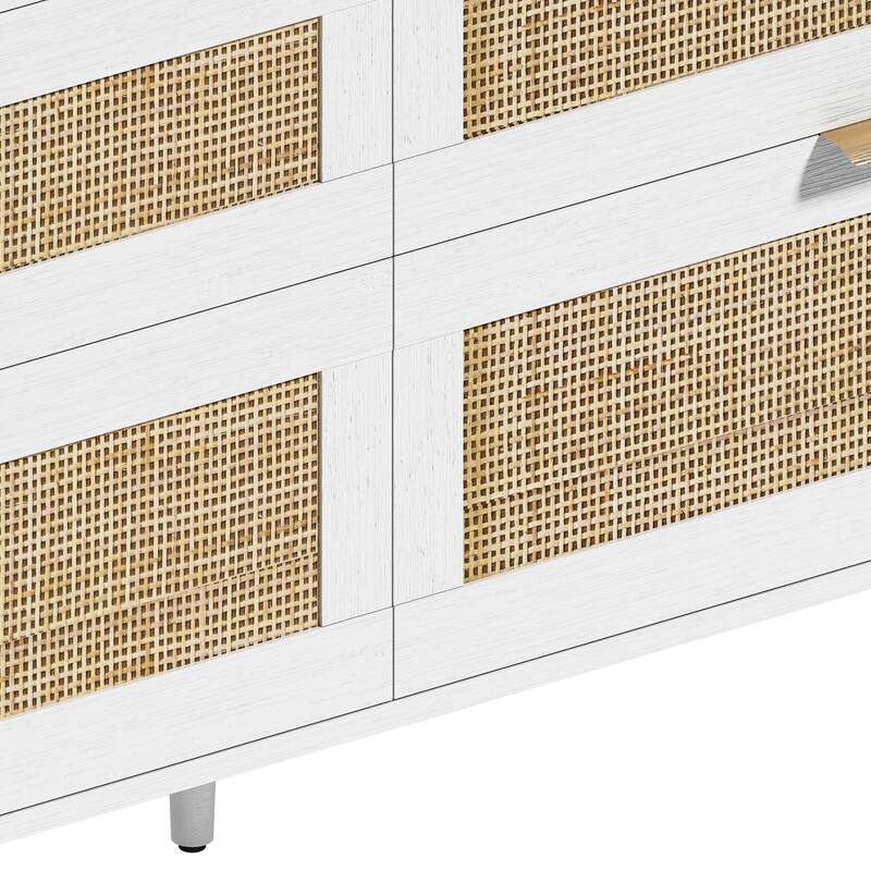 59" Rattan Dresser with Drawers, 6 Drawer Dresser for Bedroom, Clothes Storage Cabinet for Bedroom