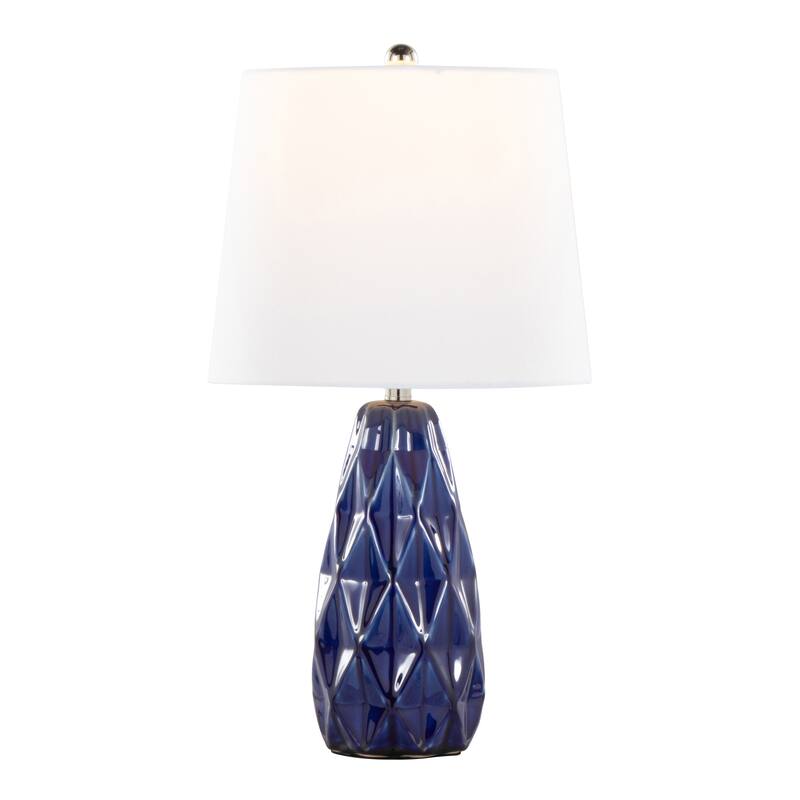 Hex 20" Ceramic Table Lamp w/ Faceted Base & Linen Shade (Set of 2) - 20.5