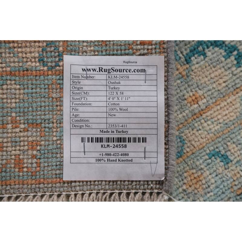 Light Blue Oushak Vegetable Dye Accent Rug Handmade Wool Carpet - 1'11"x 4'0"
