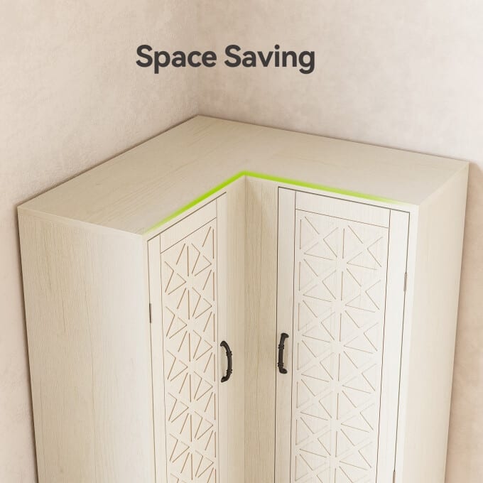 69-Inch L-Shaped Bookcase, White Wooden Corner Cabinet with Doors