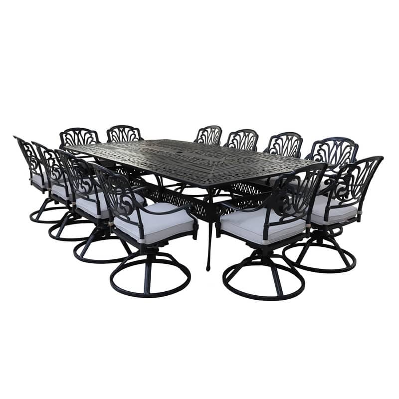 Manasquan 13-piece Gunmetal Aluminum Dining Set with Cushioned Swivel Chairs by Havenside Home