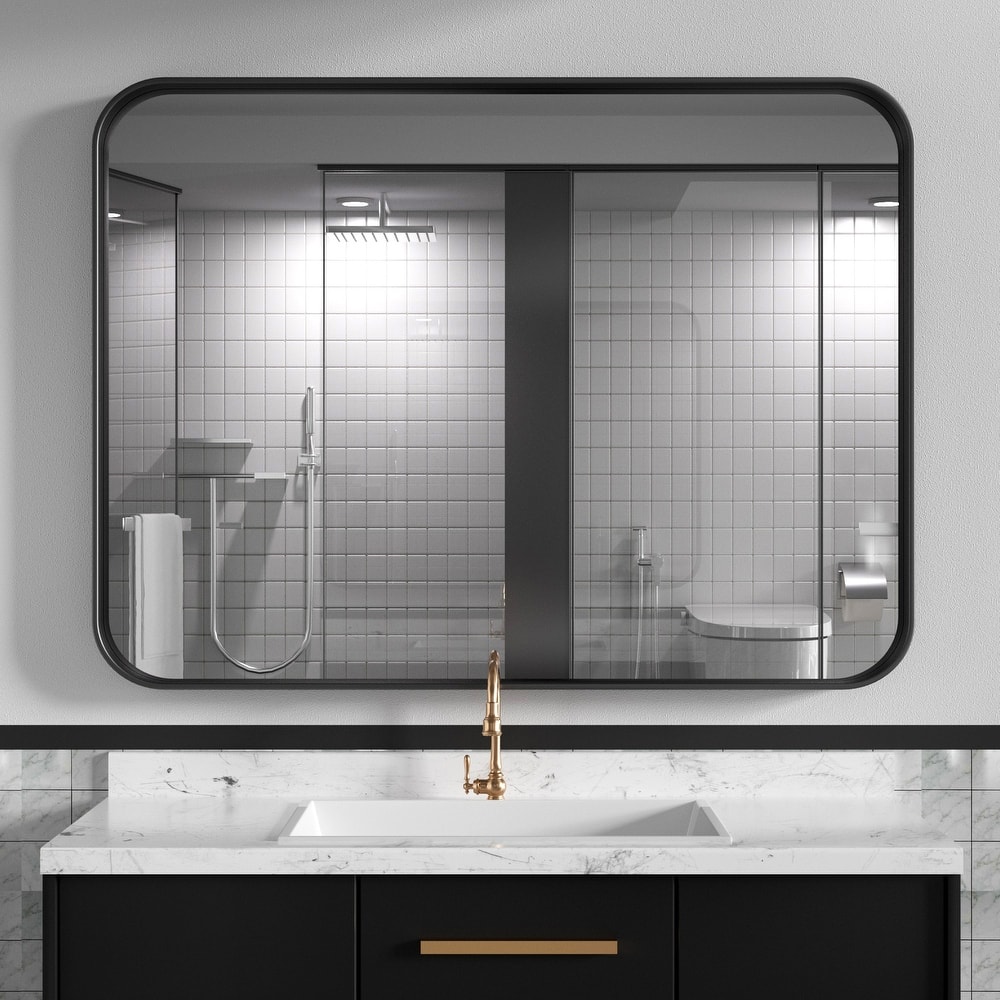 Industrial Rounded Rectangle Metal Frame Wall Mirror