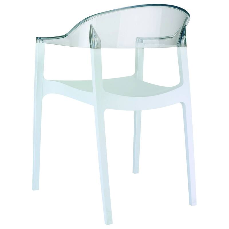 32" White and Clear Transparent Stackable Outdoor Patio Dining Arm Chair