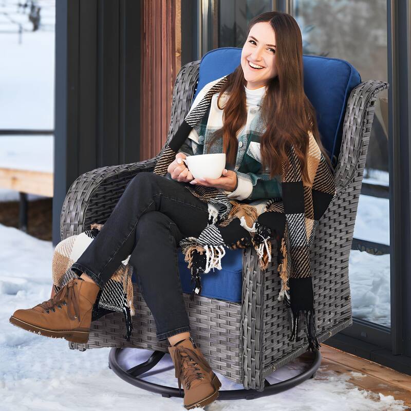 OVIOS 9-piece Patio Wicker Swivel Rocking Chair Set With Fire Pit