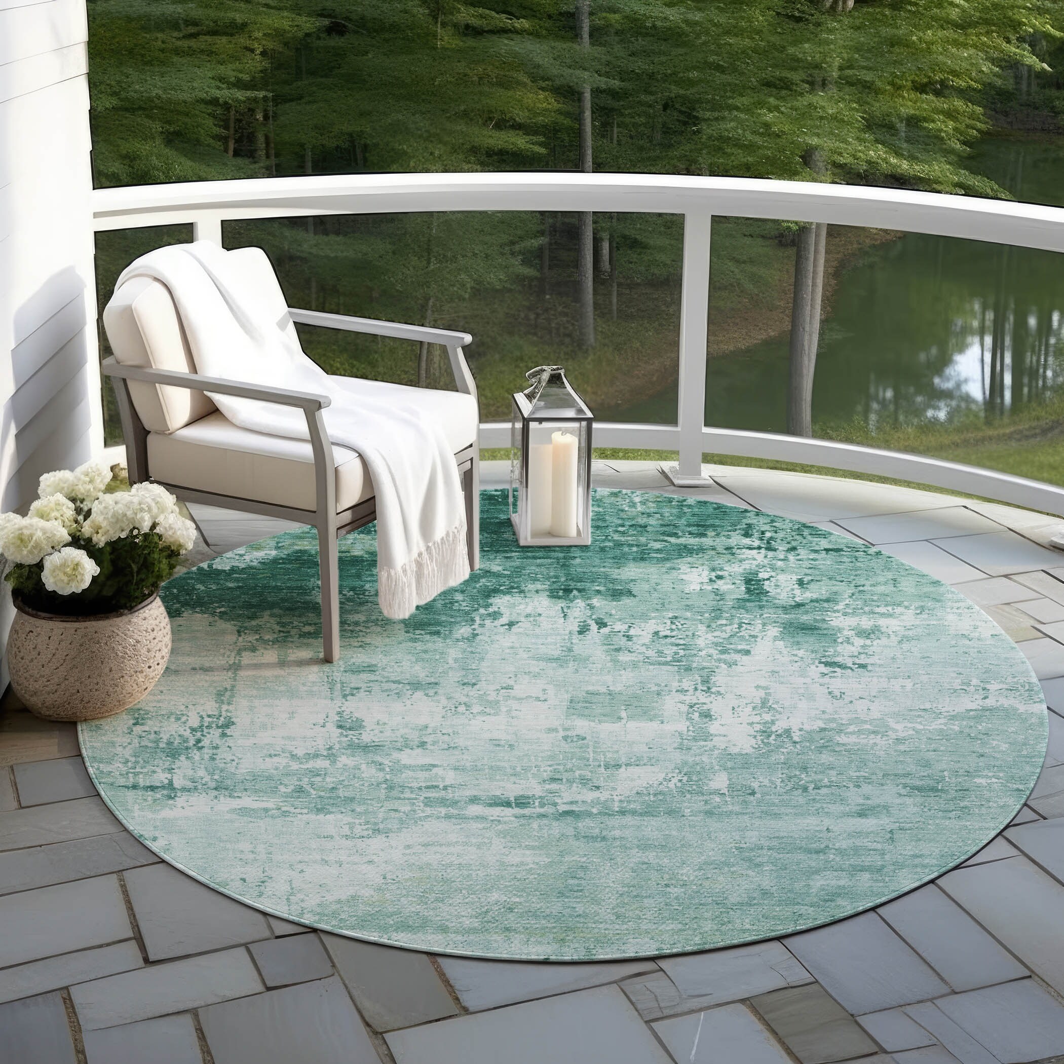 Machine Washable Indoor/ Outdoor Abstract Modern Chantille Rug