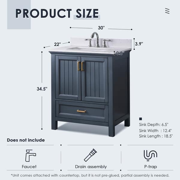 dimension image slide 2 of 3, Altair Isla Single Bathroom Vanity Set and Aosta White Countertop without Mirror