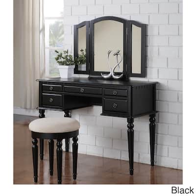 Bobkona St. Croix Tri-Fold Mirror Vanity Make-up Desk with Stool Set