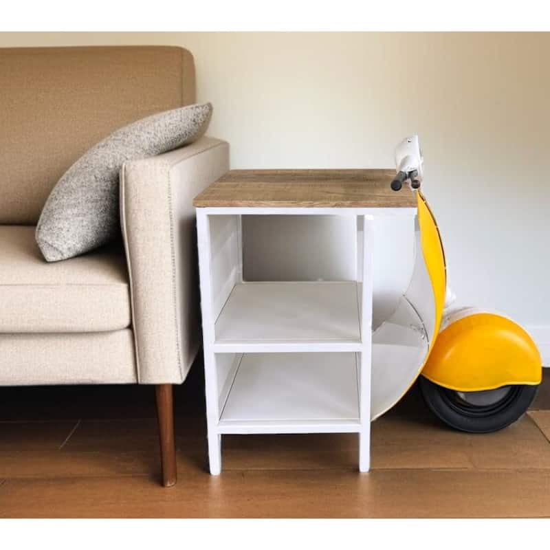 Yellow Wood Metal Scooter Side Table with Storage Shelf - 39.50” x 26” x 40” - Yellow