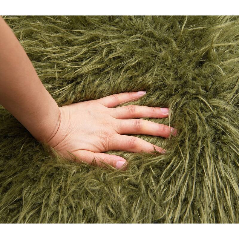 1pc Accent Chair Raked Wooden Arms Tight Back And Seat Soft Faux Fur Contemporary Living Room Furniture