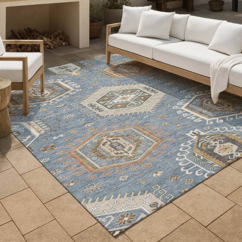 Machine Washable Indoor/ Outdoor Global Akron Chantille Rug - Denim - 10' x 14'