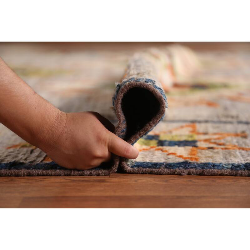 Geometric Moroccan Oriental Area Rug Hand-Knotted Oriental Wool Carpet - 9'8" x 13'4"