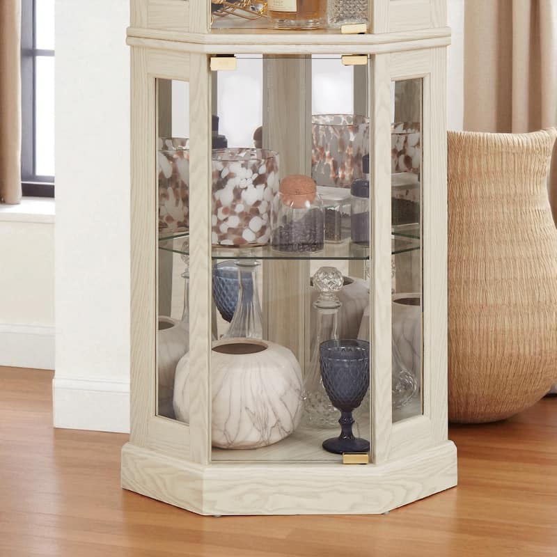 Corner Lighted Glass Curio Cabinet with Adjustable Shelves, Mirrored Back and Display Doors