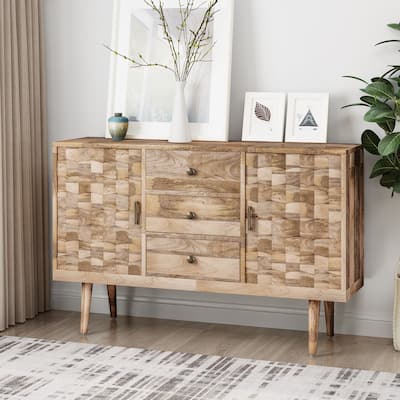 Latimer Mid-Century Modern Handcrafted Mango Wood 3 Drawer Sideboard with 2 Doors by Christopher Knight Home