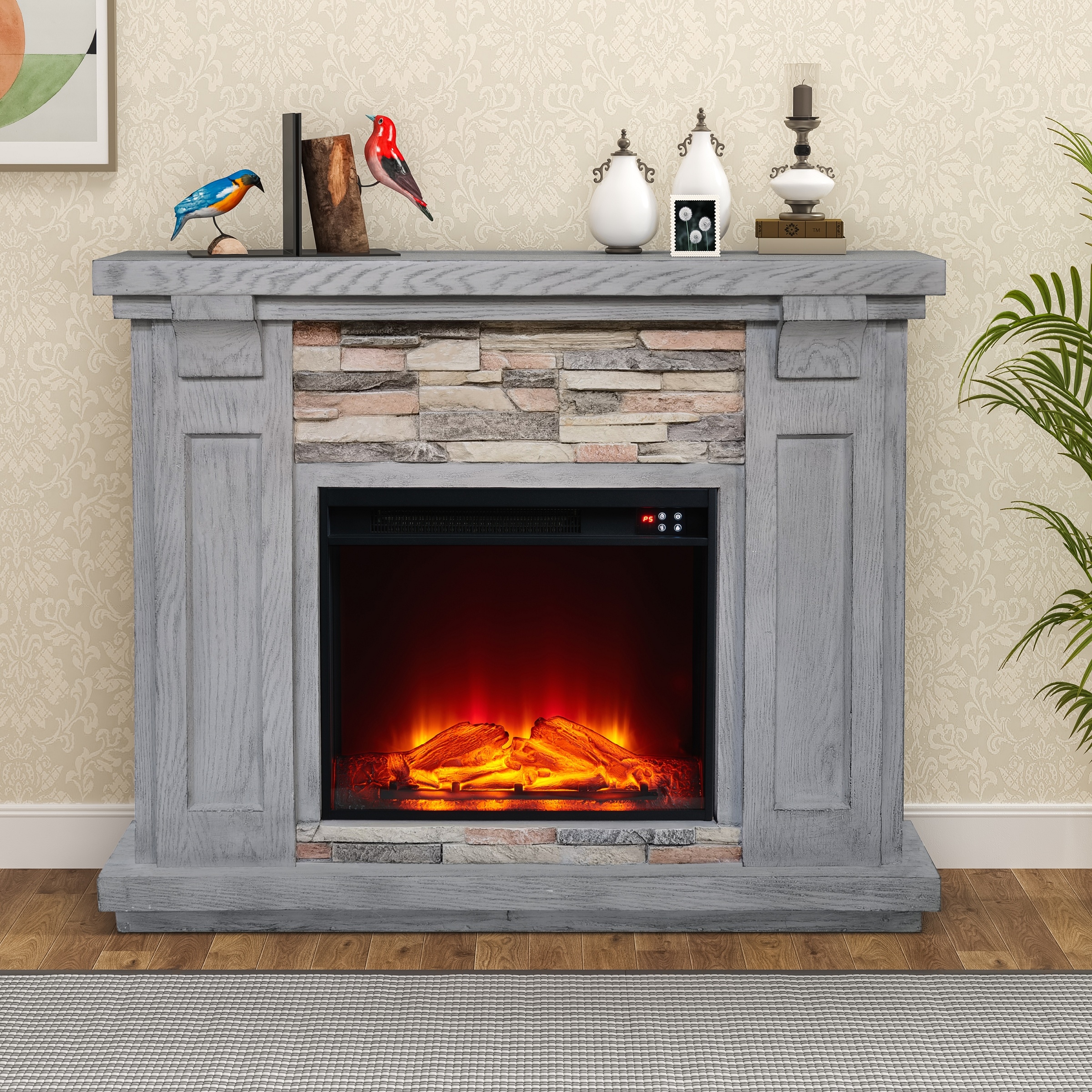 Copper grove gordon black color changing fireplace with deals bookcases
