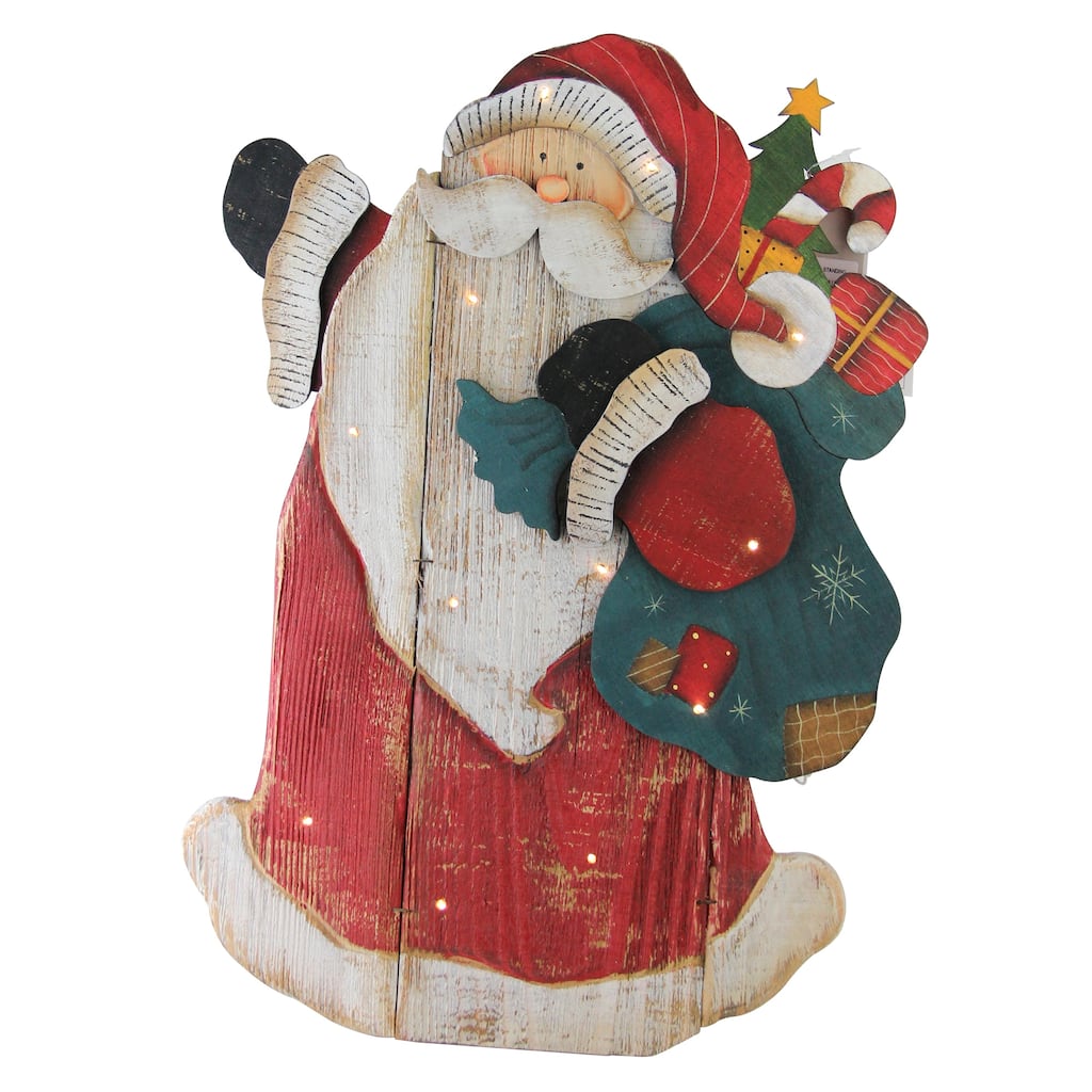 19.5" Red and White LED Lighted Santa Claus Christmas Wooden Figure