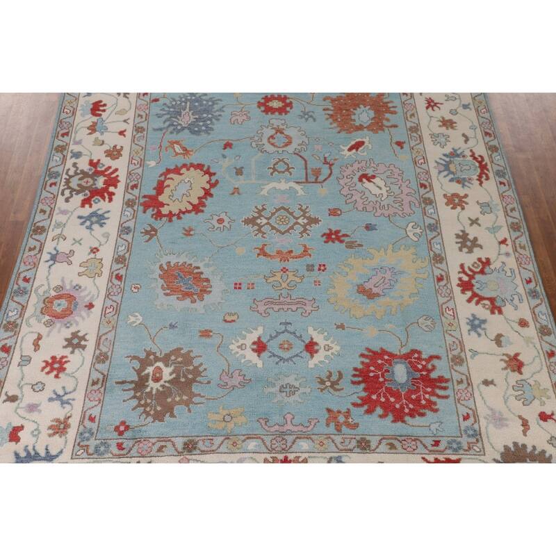 Light Blue Oushak Area Rug Handmade Wool Carpet - 9'0" x 11'9"