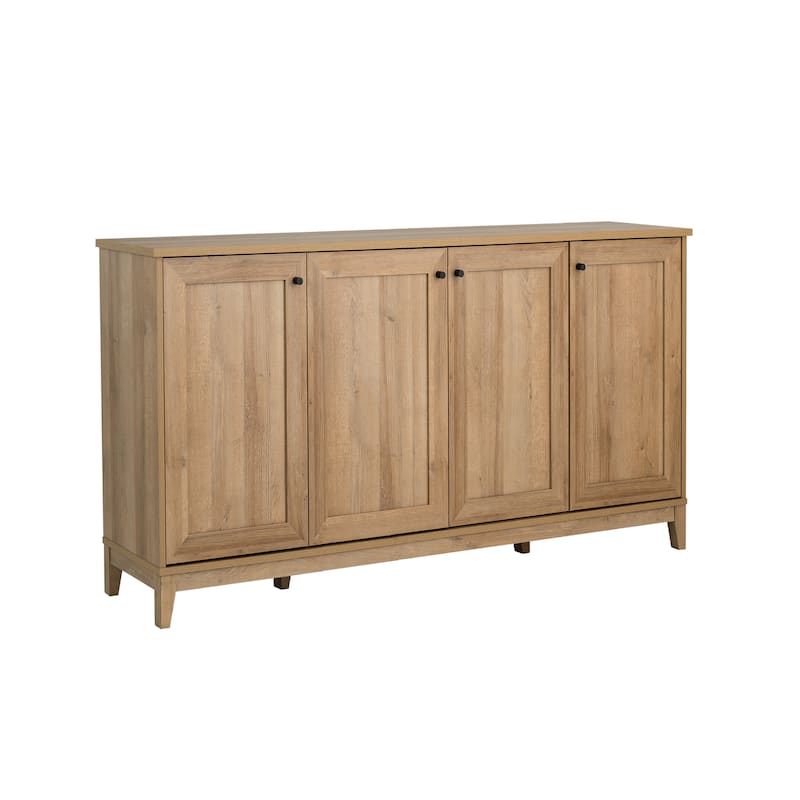Prepac Yaletown 4 Panel Door 60"W Console Table with Storage, Storage Cabinet with Doors and Shelves, Sideboard Storage Cabinet - Natural Oak