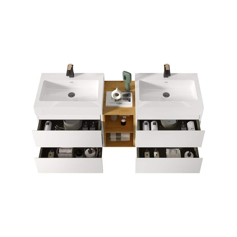GDFStudio - Naomi Modern Floating Bathroom Vanity with Silent Drawers and Pre-Assembled One-Piece Sink