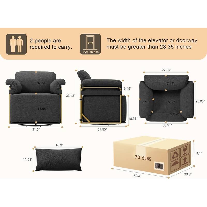 360 Degree Square Swivel Accent Sofa Chair with Gold Metal Legs