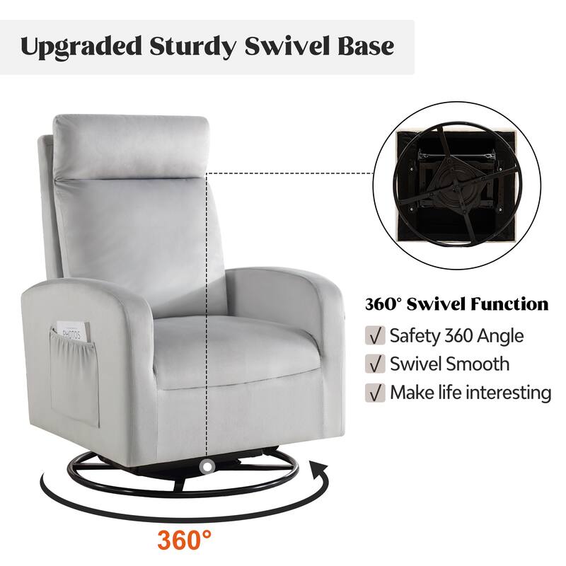HOMYKA Swivel Glider Rocker Accent Chair for Nursery with Side Pocket