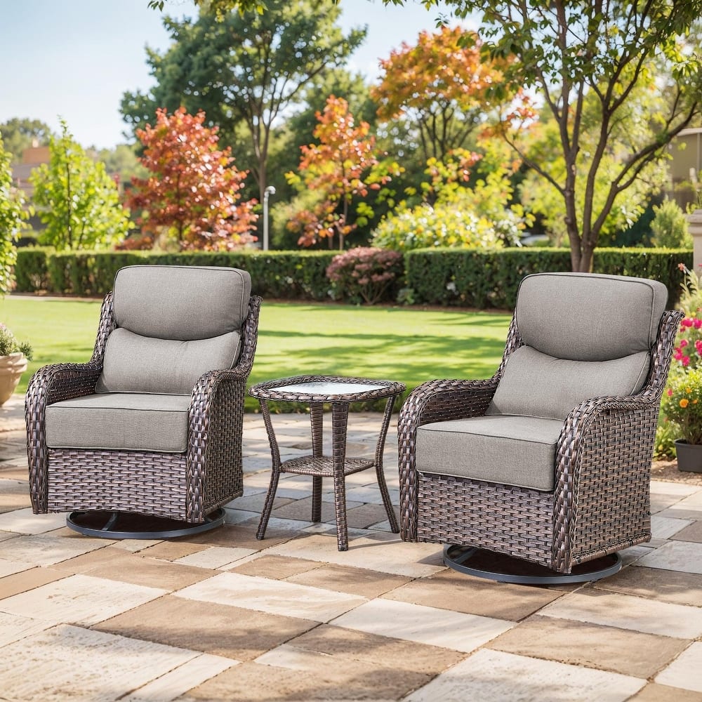 Outdoor Swivel Wicker Patio Chairs Set with Side Table