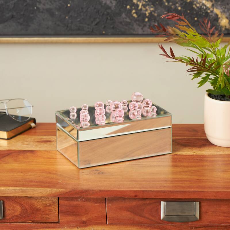 Glass Mirrored Jewelry Box with Pink or Black Bubble Textured Balls - Silver - Roche River Decor