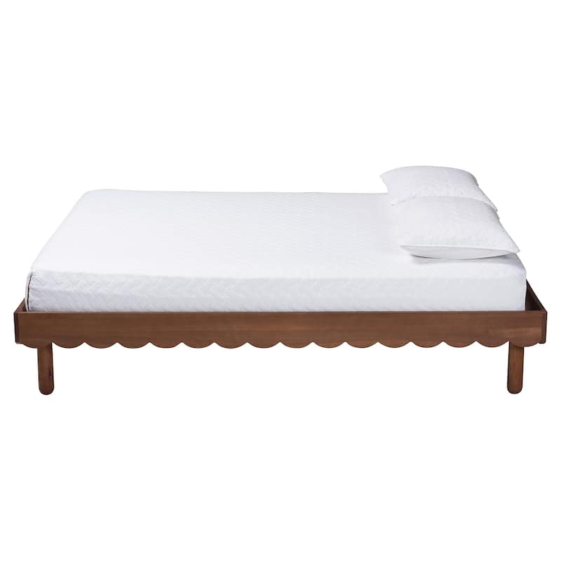 Orianthe Wood Platform Bed Frame with Scalloped Design - Low Profile with Round Legs, Modern Minimalist Furniture, Queen Size