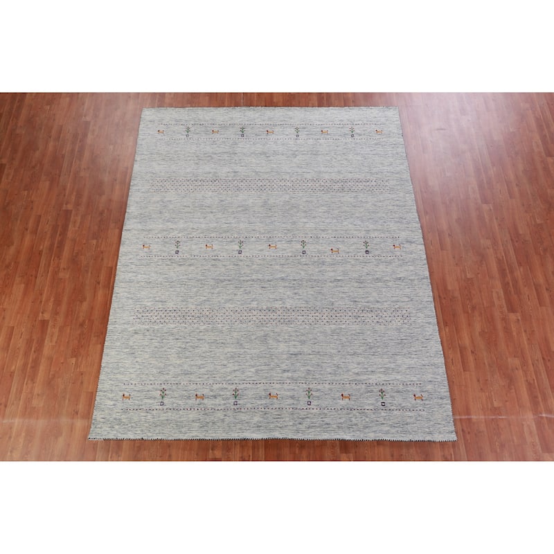 Hand Knotted Oriental 100% Wool Carpet Tribal Animal Pictorial Greys & Charcoal Gabbeh Area Rug - 9' 11'' X 8' 1''