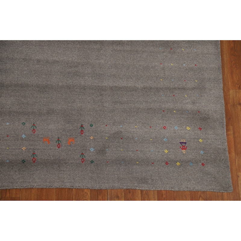 Hand Knotted Oriental 100% Wool Carpet Tribal Tribal Greys & Charcoal Gabbeh Area Rug - 10' 2'' X 8' 5''