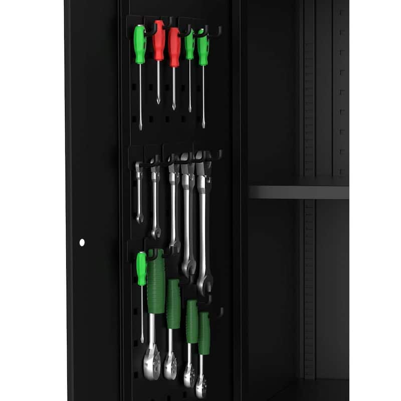 72" High Lockable Storage Cabinet with 4 Adjustable Shelves and Pegboard - N/A