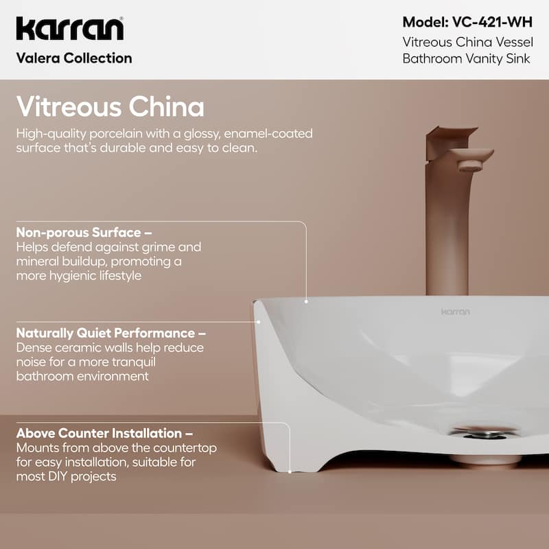 Karran Valera 16" Vitreous China Vessel Bathroom Sink in White