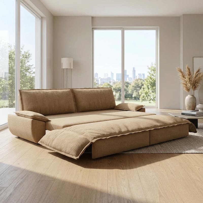 Homy Casa 72'' Queen Pull Out Sofa Bed, 3-in-1 Corduroy Sleeper Couch