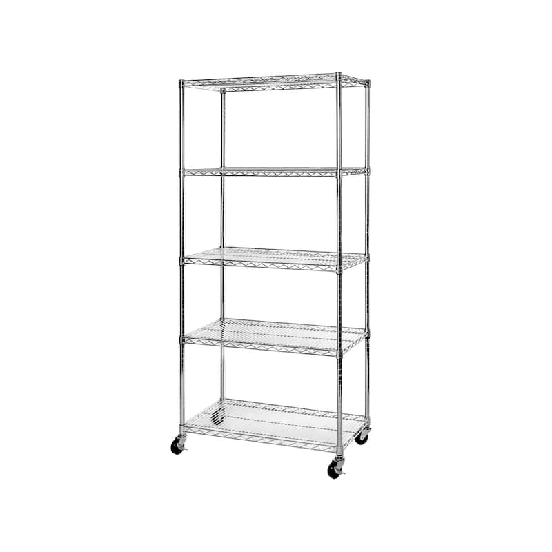 Seville Classics Commercial-Grade 5-Tier NSF-Certified Steel Wire Shelving with Wheels, 18" x 36" x 72"