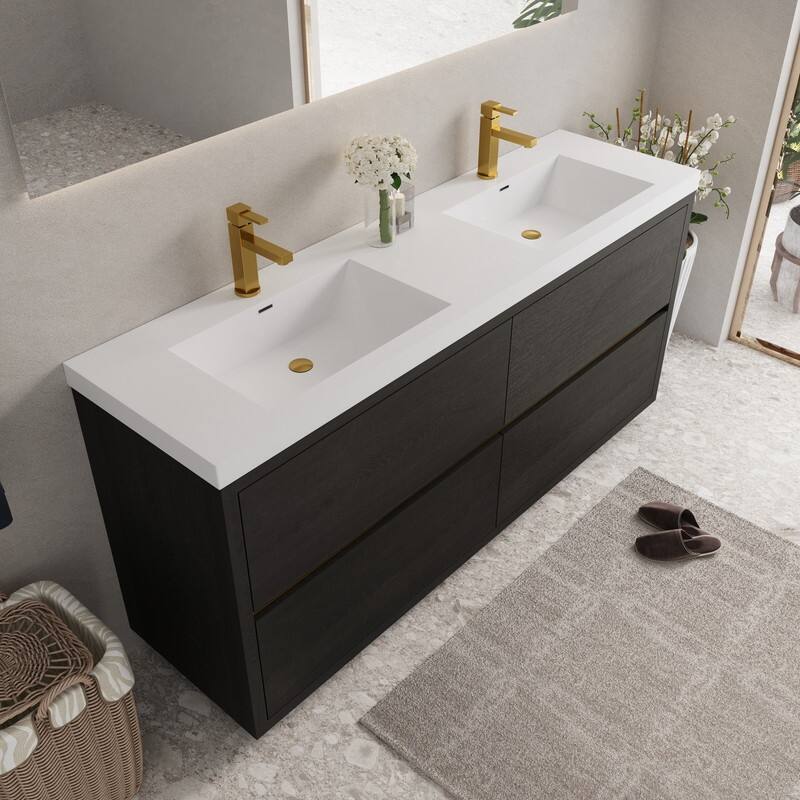 Abruzzo 72" Freestanding Vanity with Solid Surface Countertop & Dual Sinks 4 Soft-Close Drawers