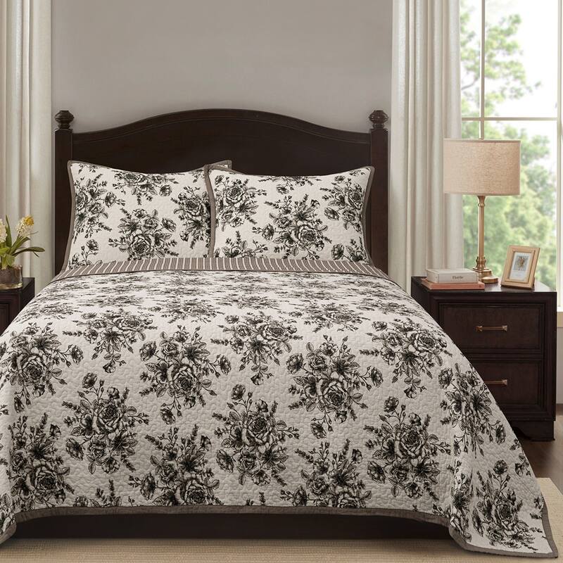 Paseo Road by HiEnd Accents Lyla Floral Toile Reversible Quilt Set, 3PC