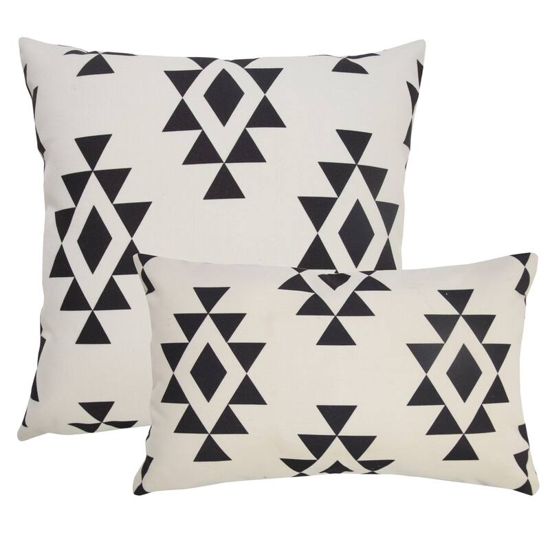 20" Black and Cream Geometric Square Outdoor Patio Throw Pillow