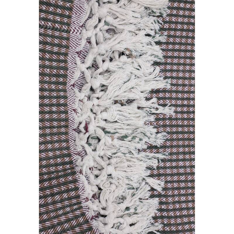Fabdivine Handmade Check Lines Block-Printed Throw Blanket - Handwoven Cotton with Unique Fringe Knots 90x54