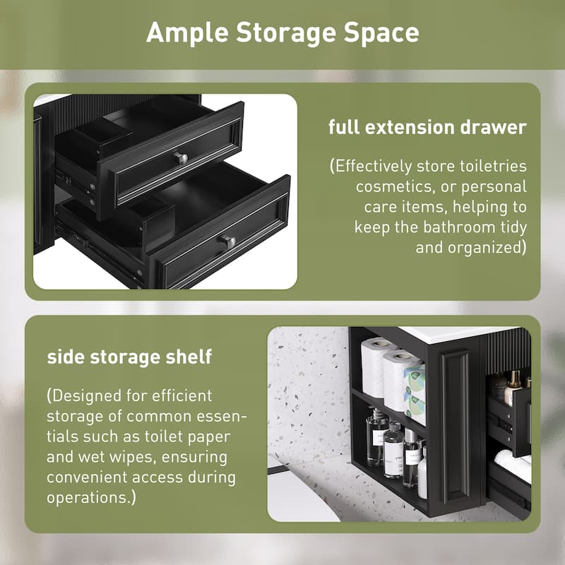 30" Wall Mounted Bathroom Vanity with Ceramic Sink and 2 Drawers, Modern Floating Storage Cabinet