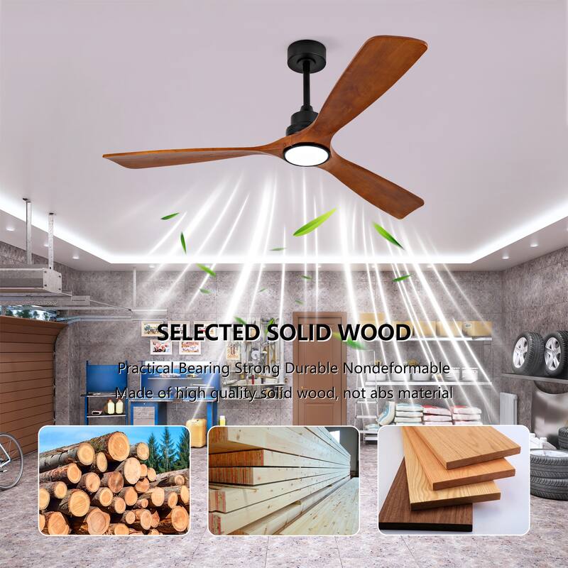 60 Inch Ceiling Fan With 18W Led Light 3 Solid Wood Blades Remote Control Reversible DC Motor For Home