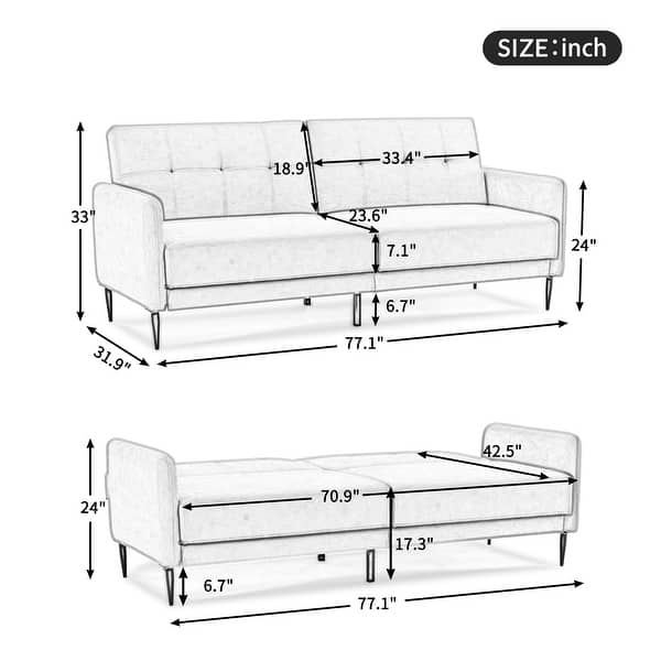 Modern Convertible Folding Futon Sofa Bed,Linen Upholstered,Beige