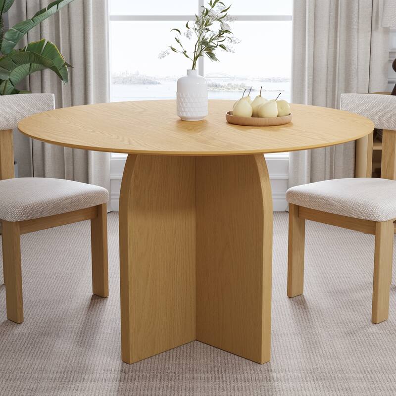 Solid Wood Round Dining Table with Finish and Elegant Arched Legs for Modern Dining Rooms & Kitchens - 45"x45" - Natural