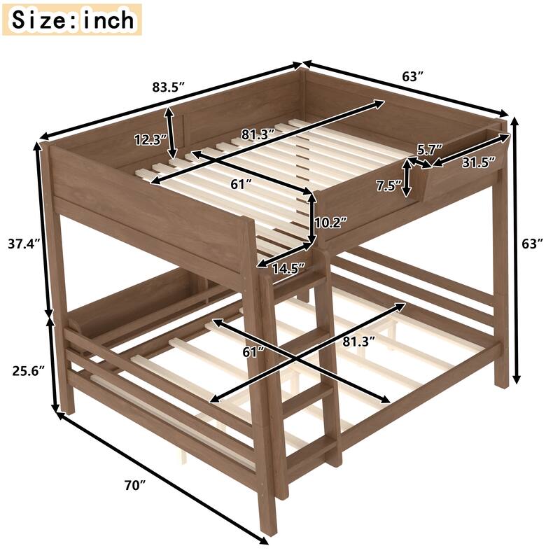 Wood Bunk Bed with Storage Shelves and Bookshelf, Ladder & Guardrails, Detachable Design
