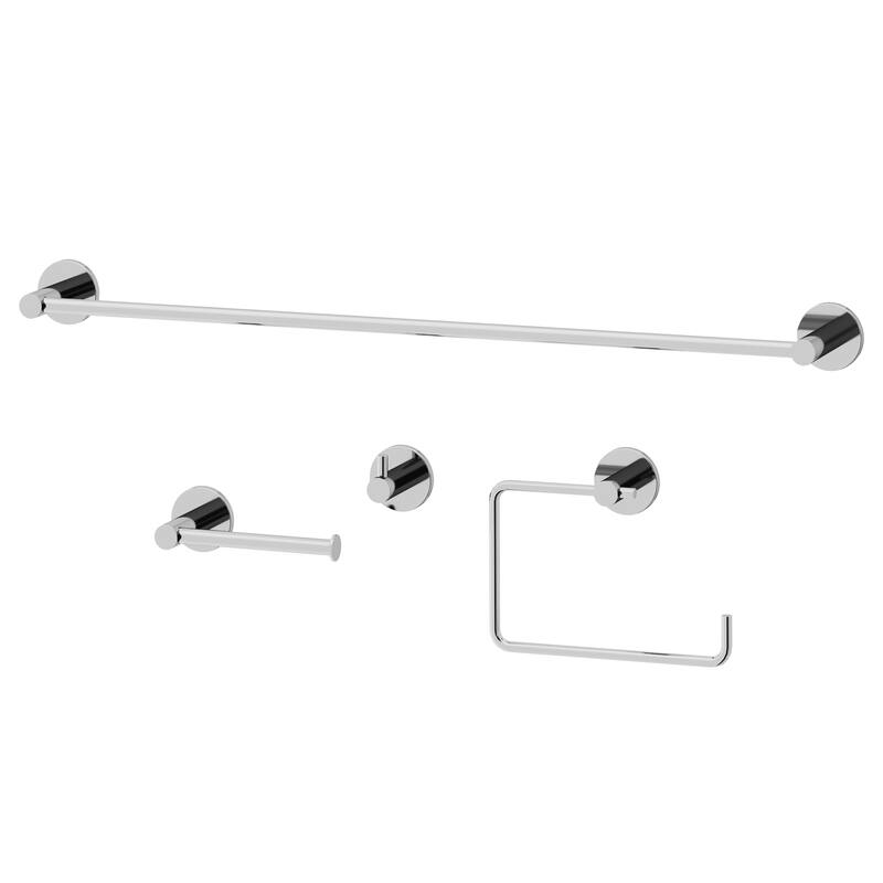 VIGO Cass 4-Piece Bathroom Hardware Accessory Set with 24 in. Towel Bar, Toilet Paper Holder, Hand Towel Holder, Hook - Chrome