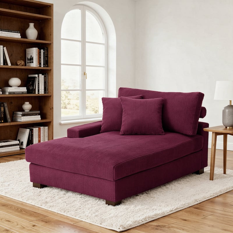 Corduroy Chaise Lounge Chair Upholstered Indoor Lounger Sofa - Lefting Facing - Purple