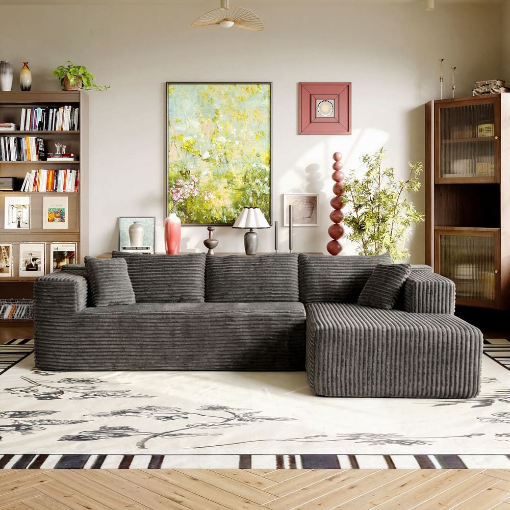 Black L-Shaped Compressed Foam Sofa – Ready-to-Use Sectional Couch with Chaise