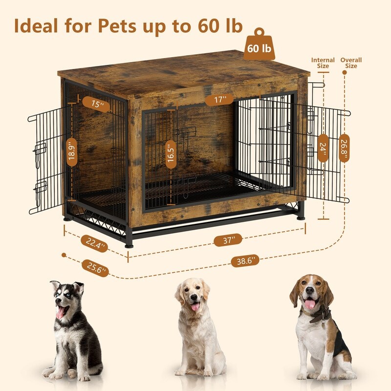 Grondin Industrial Style Wooden Dog Crate Furniture Style Dog Kennel with 3 Doors and Bottom Slide Out Tray Bed Bath Beyond 36976710