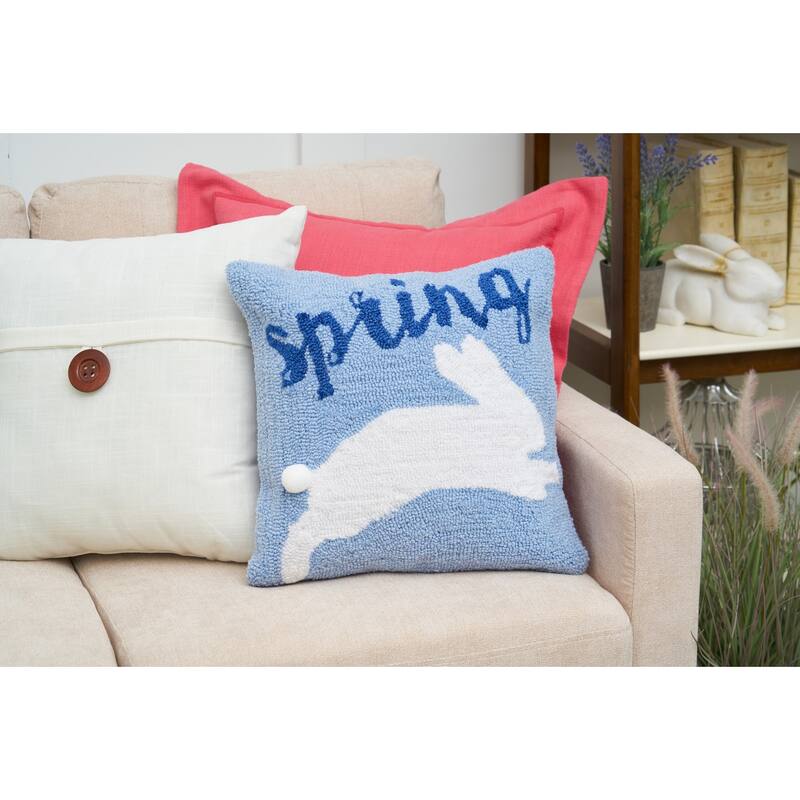16" x 16" Jumping Easter Bunny "Spring" Hooked Accent Throw Pillow